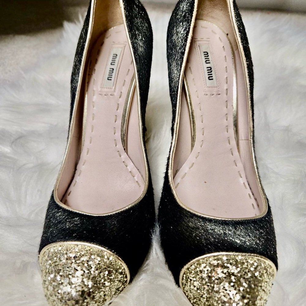 Miu Miu Black and Gold Women's Heels